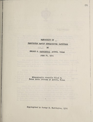 Manuscript of Harrington family genealogical gazeteer