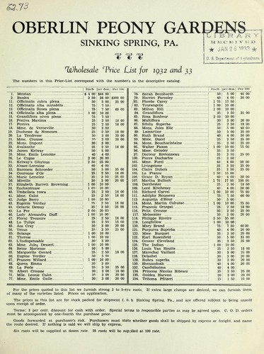 Wholesale price list for 1932 and 33
