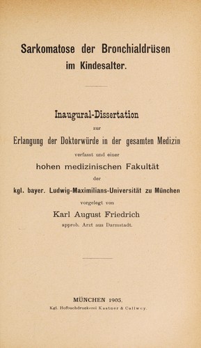 Sarkomatose der Bronchialdrüsen im Kindesdalter ...