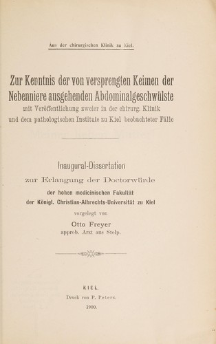 Zur Kenntnis der von versprengten Keimen der Nebenniere ausgehenden Abdominalgeschwülste ...
