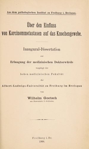 Über den Einfluss von Karcinommetastasen auf das Knochengewebe ...