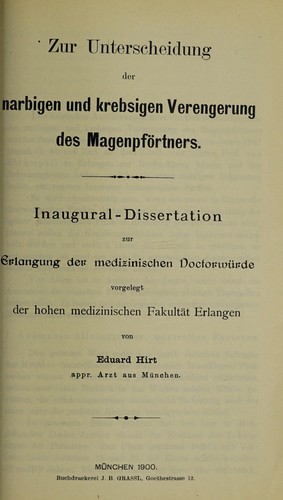 Zur Unterscheidung der narbigen und krebsigen Verengerung des Magenpförtners ...