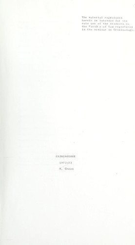 Criminology, 1972-73
