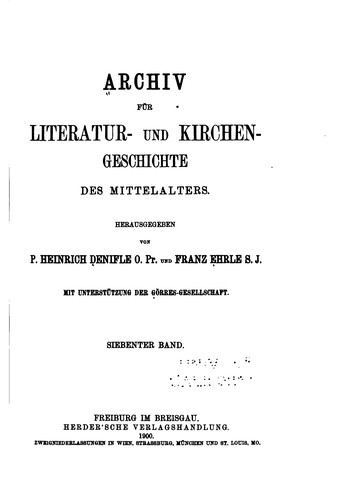 Archiv F�ur Literatur- und Kirchengeschichte des Mittelalters
