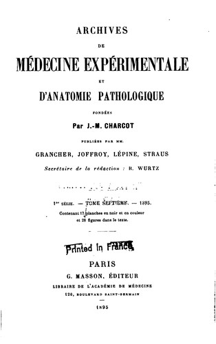 Archives de médecine expérimentale et d'anatomie pathologique