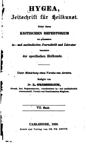 Hygea. zeitschrift fuer heilkunst
