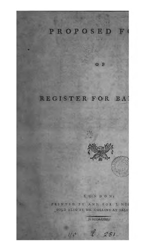 Proposed form of register for baptisms