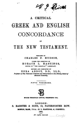 A Critical greek and English Concordance of the New Testament