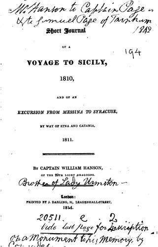 Short journal of a voyage to Sicily, 1810, and of an excursion from Messina to Syracuse