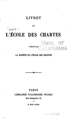 Livret de l'École des chartes