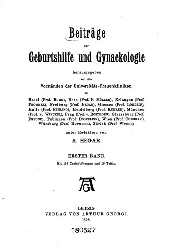 Beitraege zur geburtshilfe und gynaekologie
