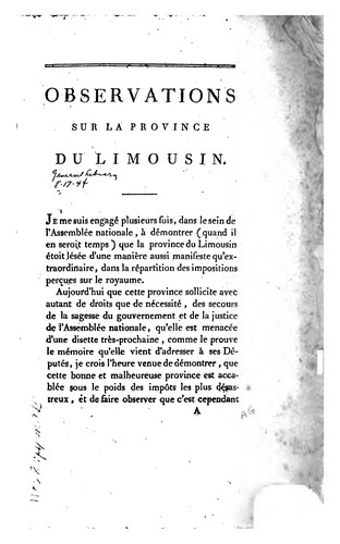 Observations sur la province du Limousin, présentées à l'Assemblée nationale, par m.le vicomte ...