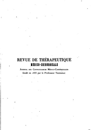Revue de thérapeutique médico-chirurgicale
