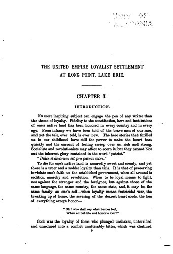The United Empire Loyalist Settlement at Long Point, Lake Erie