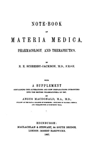Note-book of Materia Medica, Pharmacology, and Therapeutics