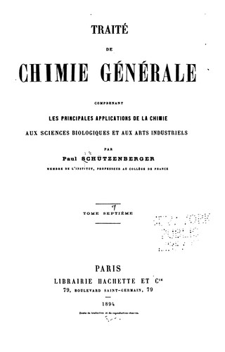 Traité de chimie générale: comprenant les principales applications de la chimmie aux sciences ...