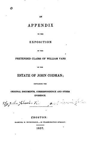 An exposition of the pretended claims of William Vans on the estate of John Codman