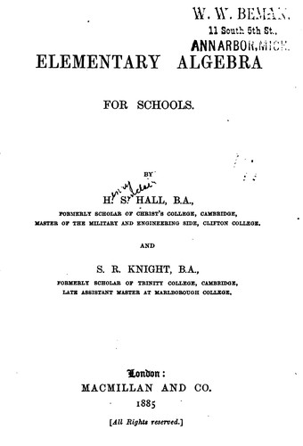 Elementary Algebra for Schools