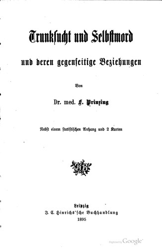 Trunksucht und Selbstmord und deren gegenseitige Beziehungen