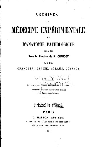 Archives de médecine expérimentale et d'anatomie pathologique