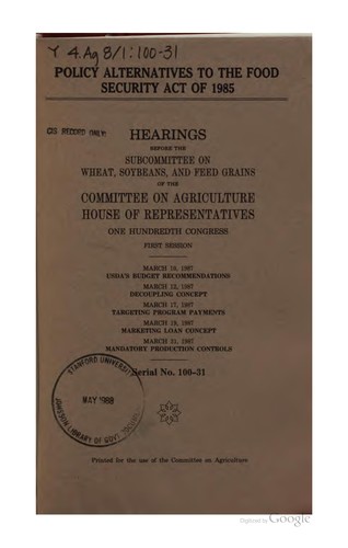 Policy alternatives to the Food Security Act of 1985