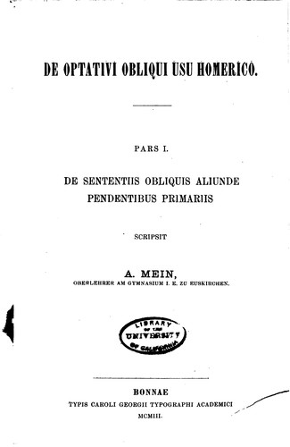 De optativi obliqui usu Homerico