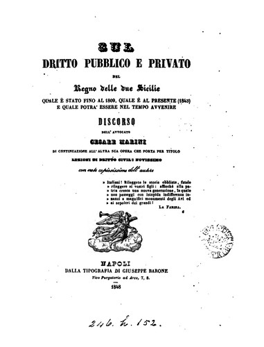 Sul dritto pubblico e privato del Regno delle Due Sicilie, quale è stato fino al 1809, quale è ...