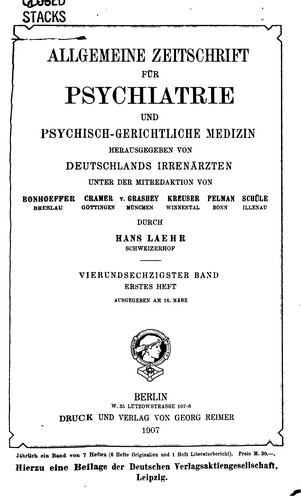 Allgemeine Zeitschrift fuer Psychiatrie und Psychischgerichtliche Medizin