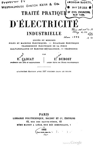 Traité pratique d'électricité industrielle