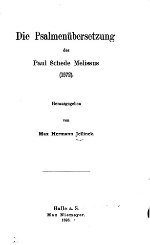 Die Psalmenübersetzung des Paul Schede Melissus (1572)