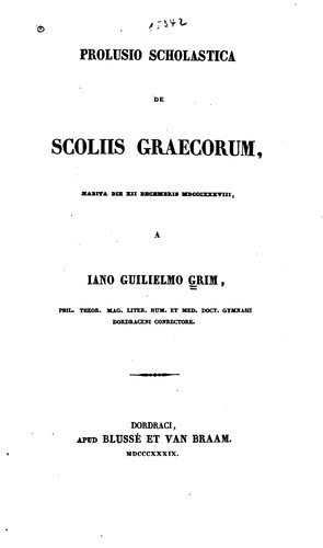 Prolusio scholastica de scoliis Graecorum, habita die xii dec. 1838