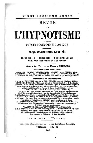 Revue de l'hypnotisme et de la psychologie physiologique.