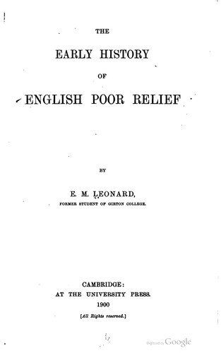 The early history of English poor relief