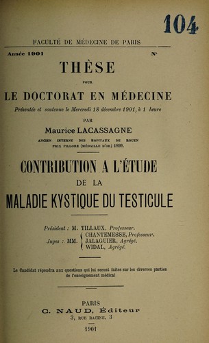 Contribution à l'étude de la maladie kystique du testicule ...