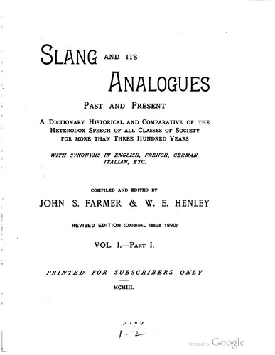 Slang and its analogues past and present