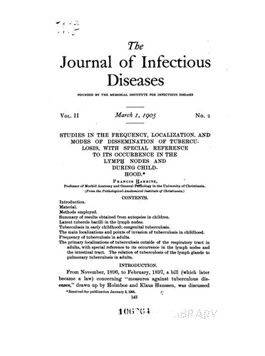 Studies in the frequency, localization, and modes of dissemination of tuberculosis with special ...