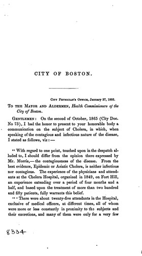 A Communication from the city physician on Asiatic cholera