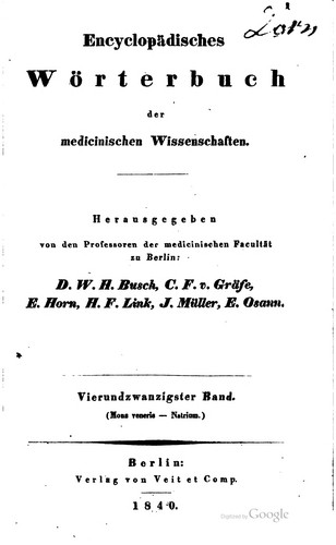 Encyclopädisches wörterbuch der medicinischen wissenschaften