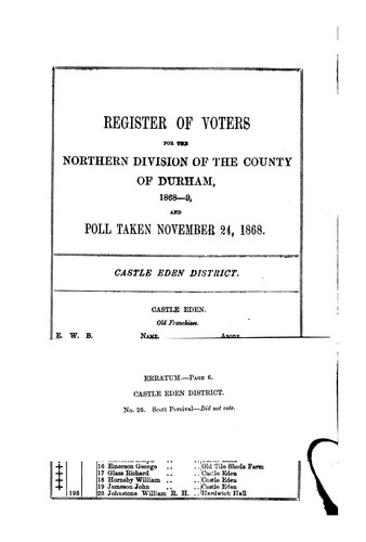 Register of voters for the northern division of the county of Durham, 1868-9 ...