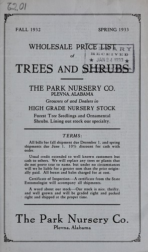 Wholesale price list of trees and shrubs, fall 1932 spring 1933