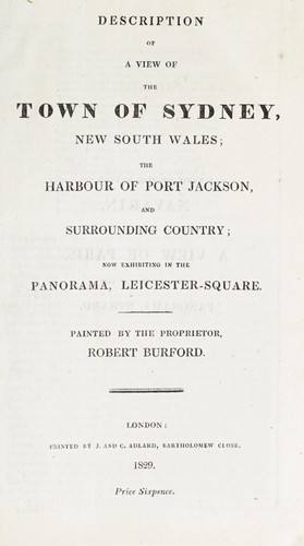 Description of a view of the town of Sydney, New South Wales, the harbour of Port Jackson, and surrounding country
