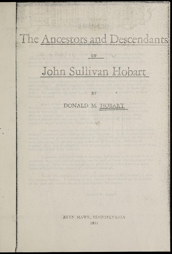 The ancestors and descendants of John Sullivan Hobart