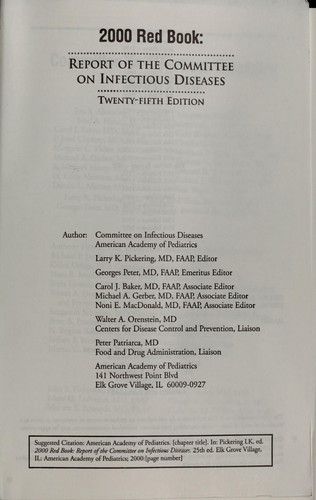 2000 Red book : report of the Committee on Infectious Diseases