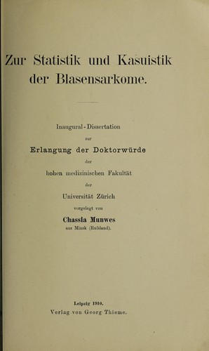 Zur Statistik und Kasuistik der Blasensarkome ...