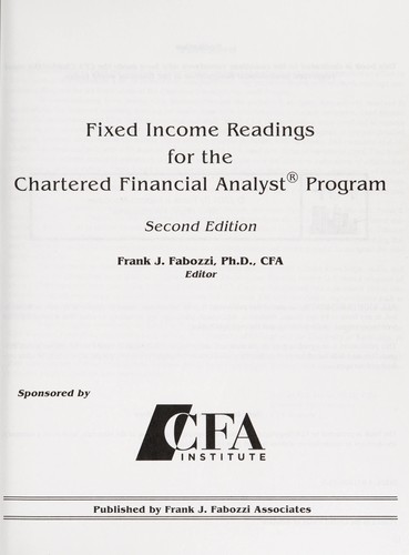 Fixed income readings for the chartered financial analyst program