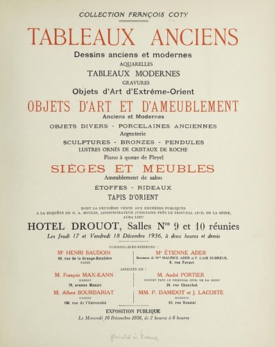 Tableaux anciens, dessins anciens et modernes, aquarelles, tableaux modernes, gravures,  objets d'art et d'ameublement, anciens et modernes ... sièges et meubles, ameublement de salon .