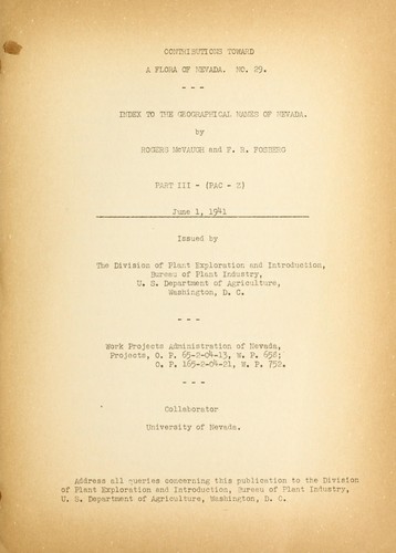 Index to the geographical names of Nevada