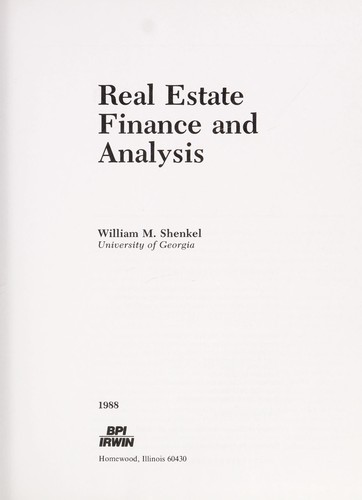 Real estate finance and analysis