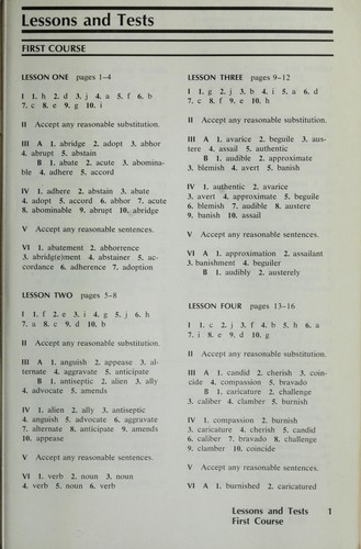 Vocabulary Workshop (First through Complete Course) Teacher's Answer Key