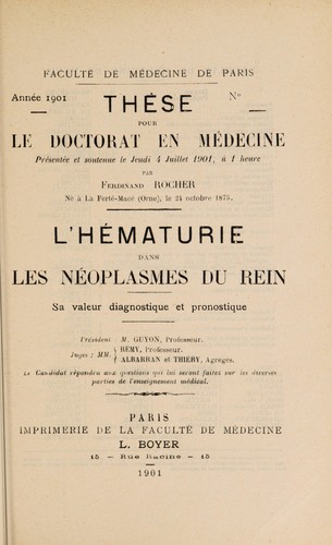 L'hématurie dans les néoplasmes du rein ...